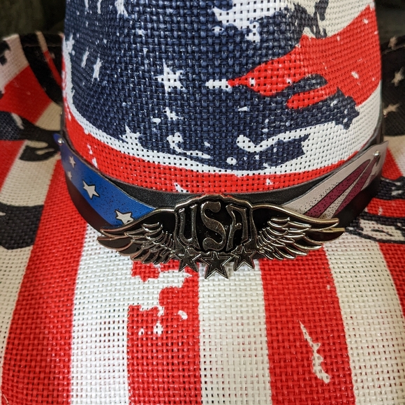 New Patriotic Western USA Flag Paper Braid Cowboy Hat main image 5
